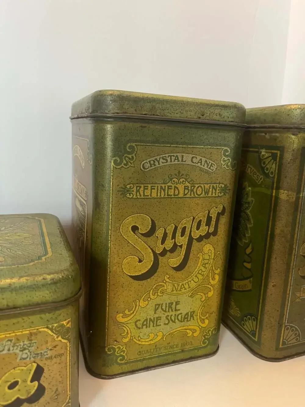 Vintage Cheinco Green Kitchen Canister Set (Coffee, Tea, Sugar, Flour)